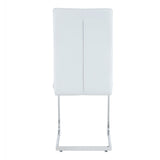 Luxury Simple Arch Chair - Set of 4 White PU Material High Resilience Dining Chair with Arched Metal Silver Leg.