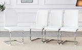Luxury Simple Arch Chair - Set of 4 White PU Material High Resilience Dining Chair with Arched Metal Silver Leg.