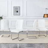Luxury Simple Arch Chair - Set of 4 White PU Material High Resilience Dining Chair with Arched Metal Silver Leg.