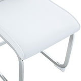 Luxury Simple Arch Chair - Set of 4 White PU Material High Resilience Dining Chair with Arched Metal Silver Leg.