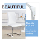 Luxury Simple Arch Chair - Set of 4 White PU Material High Resilience Dining Chair with Arched Metal Silver Leg.