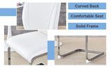 Luxury Simple Arch Chair - Set of 4 White PU Material High Resilience Dining Chair with Arched Metal Silver Leg.