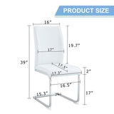 Luxury Simple Arch Chair - Set of 4 White PU Material High Resilience Dining Chair with Arched Metal Silver Leg.