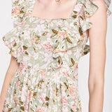 En Saison Maris Floral a-Line Dress in Sage, Size Medium
