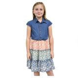 Zunie Denim and Floral Tiered Dress Youth Denim f Size Medium 10/12