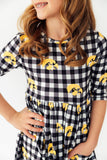 Iowa Plaid Tigerhawk 3/4 Sleeve Pocket Twirl Dress