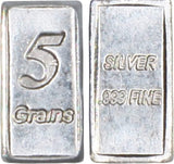 Lot of 10-5 Grain Solid Silver .999 Pure Fine Bars Precious Metals 1 Gram of Silver in Total