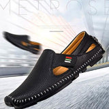 Men Casual Shoes Slip on Hollow Leather Men Shoes