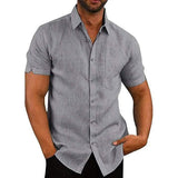 Mens Button Down Short Sleeve Linen Shirts