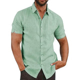 Mens Button Down Short Sleeve Linen Shirts