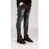 Men's Comfy Stretch Ripped Distressed Biker Jeans Pants Rock Revival