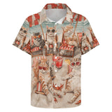 Men's Hawaiian Beach Dog Cat Shirt Short Sleeve Aloha Shirt Floral Button Down Tropical Hawaii Shirts