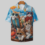 Men's Hawaiian Beach Dog Cat Shirt Short Sleeve Aloha Shirt Floral Button Down Tropical Hawaii Shirts