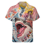 Mens Hawaiian Shark Shirts Short Sleeve Button Up Beach Summer Button Down Hawaiian Trippy Shirt for Men Women
