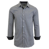 Men's Long Sleeve Slim Fitting Gingham Pattern Dress Shirts