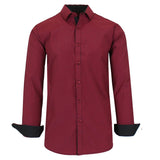 Men's Long Sleeve Slim Fitting Gingham Pattern Dress Shirts
