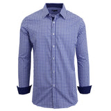 Men's Long Sleeve Slim Fitting Gingham Pattern Dress Shirts
