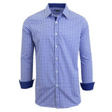 Men's Long Sleeve Slim Fitting Gingham Pattern Dress Shirts
