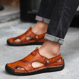 Men's Sandals Cowhide Breathable Casual Beach Walking Shoes