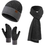 Men's Scarf and Beanie Hat Themal Gloves Set