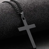 Men's Simple Black Cross Pendant Necklace