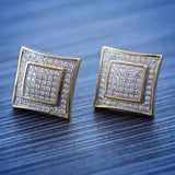 Men's Solid 14k Gold Large Square Lab Diamond Screw Back Earrings
