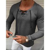 Men's Solid V Neck Long Sleeved Cotton Linen Shirt