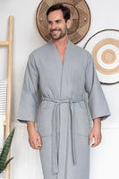 Waffle Kimono Spa Bathrobe for Men -  Absorbent, Lightweight