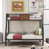 Metal Bunk Bed with Safety Railing Ladder