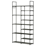 Metal Shoe Storage Shelf Free Standing Shoe Stand with 2 Row Hooks