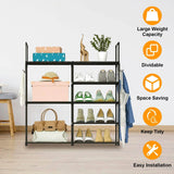 Metal Shoe Storage Shelf Free Standing Shoe Stand with 2 Row Hooks