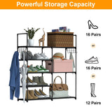 Metal Shoe Storage Shelf Free Standing Shoe Stand with 2 Row Hooks
