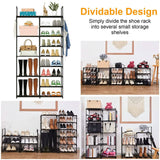 Metal Shoe Storage Shelf Free Standing Shoe Stand with 2 Row Hooks