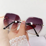 Metal Trimming Oversized Rhinestones Gradient Sun Glasses