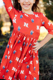 Nebraska Red Herbie Husker 3/4 Sleeve Pocket Twirl Dress