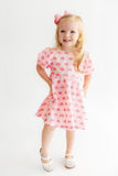 Pink Rainbow Puff Sleeve Sequin Dress