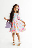 Colorful Carnations 3/4 Sleeve Ruffle Twirl Dress