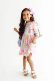 Colorful Carnations 3/4 Sleeve Ruffle Twirl Dress