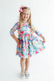 Flower Market 3/4 Sleeve Pocket Twirl Dress