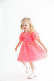 Neon Pink Puff Sleeve Sequin Dress