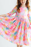 Swirly Whirly 3/4 Sleeve Pocket Twirl Dress