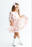 Christmas Traditions 3/4 Sleeve Ruffle Twirl Dress