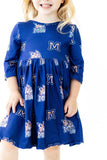 Montana State University Blue Bobcat 3/4 Sleeve Pocket Twirl Dress