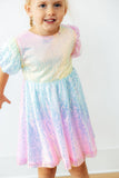 Ombre Puff Sleeve Sequin Dress