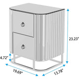 Mirrored Accent Table with 2 Drawers and Stainless Steel Frame