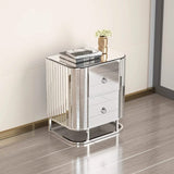 Mirrored Accent Table with 2 Drawers and Stainless Steel Frame