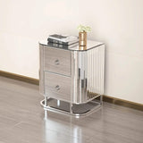 Mirrored Accent Table with 2 Drawers and Stainless Steel Frame
