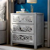Mirrored Carved Pattern Modern Gold Finish Bedroom Nightstand