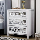 Mirrored Carved Pattern Modern Gold Finish Bedroom Nightstand