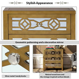 Mirrored Carved Pattern Modern Gold Finish Bedroom Nightstand